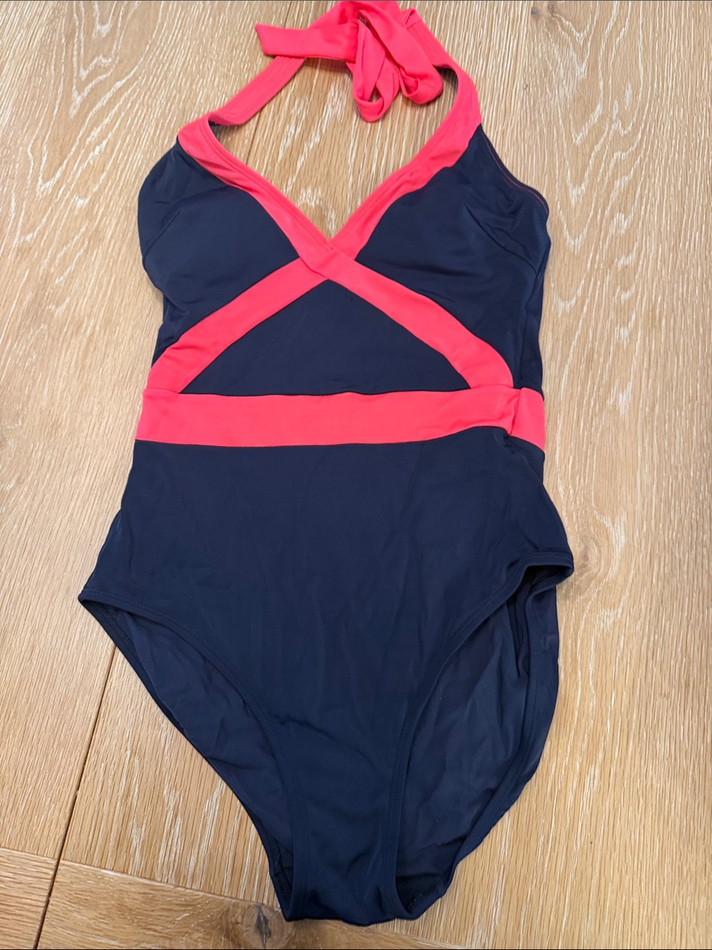 Boden Navy One-Piece Swimsuit with Coral Trim